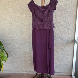 David's Bridal Plum Embellished Lace Maxi Dress